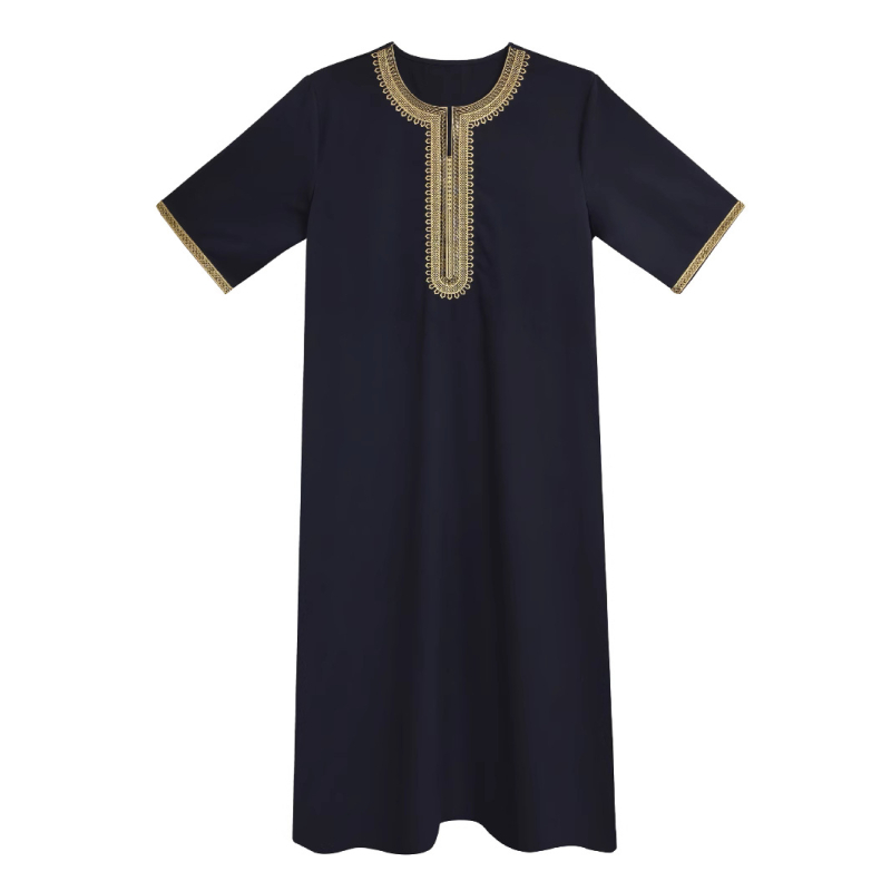 2025 Нов Близкия изток Трансграничен мюсюлмански Среден ръкав Бродерия Етнически стил Близкия изток Марокански Мъжки Халат Страничен джоб