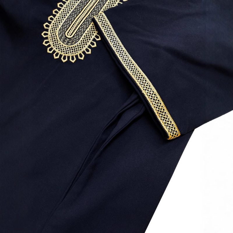 2025 Нов Близкия изток Трансграничен мюсюлмански Среден ръкав Бродерия Етнически стил Близкия изток Марокански Мъжки Халат Страничен джоб