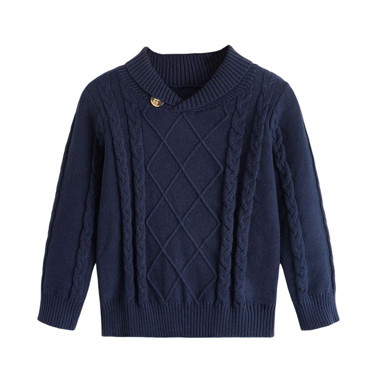 Izravna prodaja za dječake, jesen i zima, nova britanska retro topla pletiva čistih boja, dječji pulover s donjim dijelom pletiva