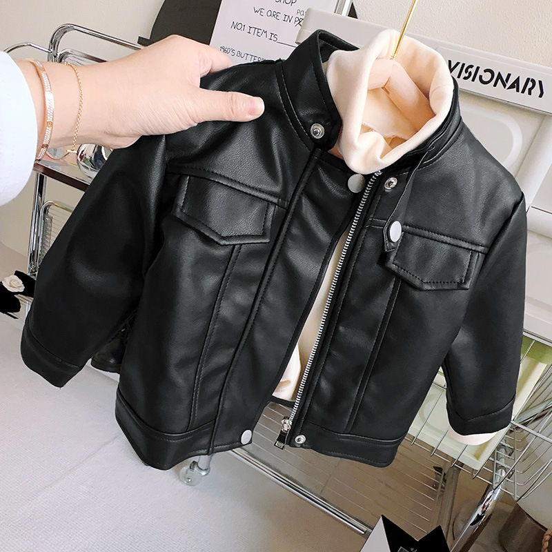 Kožna jakna za dječake i djevojčice za jesen i zimu s flisom za djevojčice u zapadnjačkom stilu, proljetna i jesenska odjeća od PU kože za jesen, dječja motociklistička kožna jakna, moderna dječja