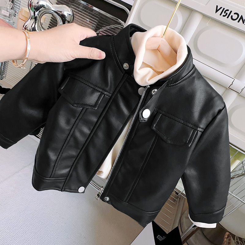 Kožna jakna za dječake i djevojčice za jesen i zimu s flisom za djevojčice u zapadnjačkom stilu, proljetna i jesenska odjeća od PU kože za jesen, dječja motociklistička kožna jakna, moderna dječja