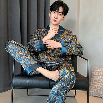 2025 Νέες Πιτζάμες Υψηλής Ποιότητας Ανδρών Ice Silk Άνοιξη Φθινόπωρο Σεζόν Νέο Στυλ Μακρυμάνικο Μεταξωτό Σετ Μπαμπά για το Σπίτι