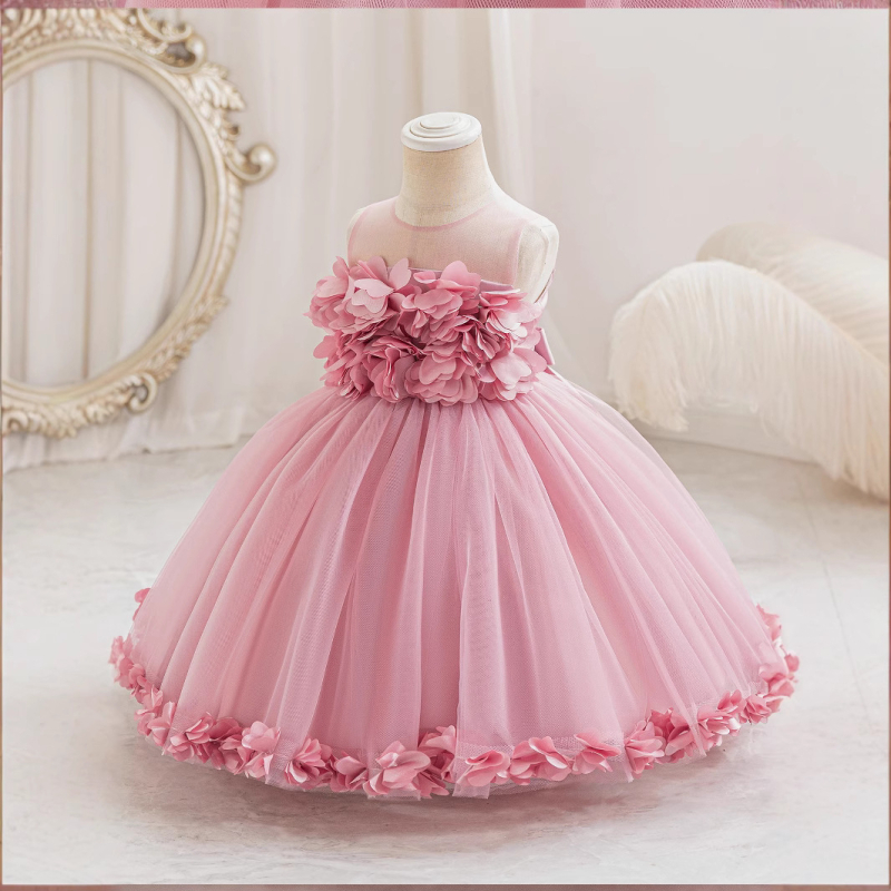 Tüdrukute kerge luksuslik kolmemõõtmeline lilleline kleit uue stiiliga 2-10-aastastele armas vest kohev printsessi sünnipäevakleit