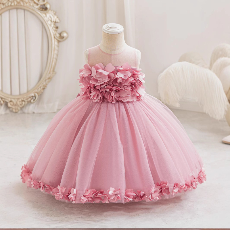 Tüdrukute kerge luksuslik kolmemõõtmeline lilleline kleit uue stiiliga 2-10-aastastele armas vest kohev printsessi sünnipäevakleit