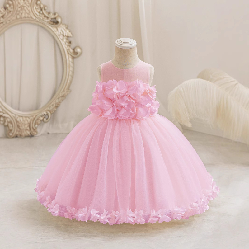 Tüdrukute kerge luksuslik kolmemõõtmeline lilleline kleit uue stiiliga 2-10-aastastele armas vest kohev printsessi sünnipäevakleit