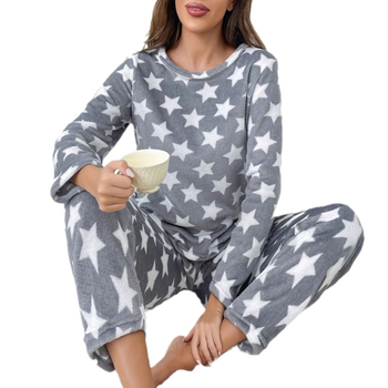 Διασυνοριακό Φθινόπωρο και Χειμώνας Ζεστό, Άνετο και Απαλό Παντελόνι με Μακρυμάνικα και Στάμπες για το Σπίτι για Γυναικεία Ρούχα