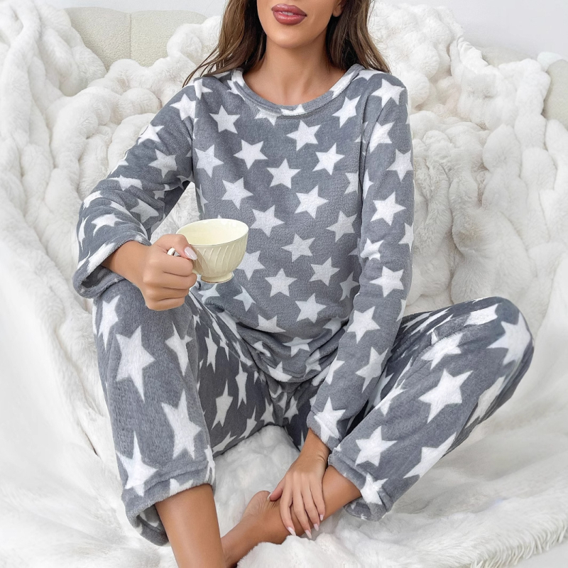 Prekogranični jesenski i zimski set tople, udobne i mekane duge rukave s printom za žene