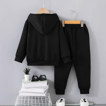 Έτοιμο κοστούμι δύο τεμαχίων για αγόρια, άμεσου εφοδιασμού από το εργοστάσιο, με βελούδινη κουκούλα και φερμουάρ, φθινοπωρινό και χειμερινό, με παντελόνι και κουκούλα, Dropshipping