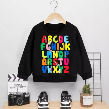 Трансграничен специален за европейска и американска външна търговия тенденция буквен печат дълъг ръкав момче пуловер с кръгло деколте лято нови детски дрехи