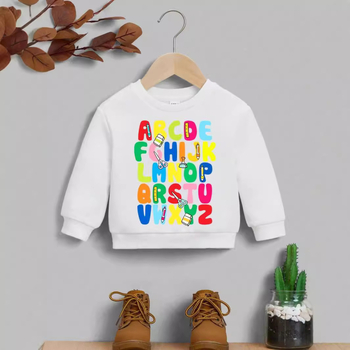 Трансграничен специален за европейска и американска външна търговия тенденция буквен печат дълъг ръкав момче пуловер с кръгло деколте лято нови детски дрехи