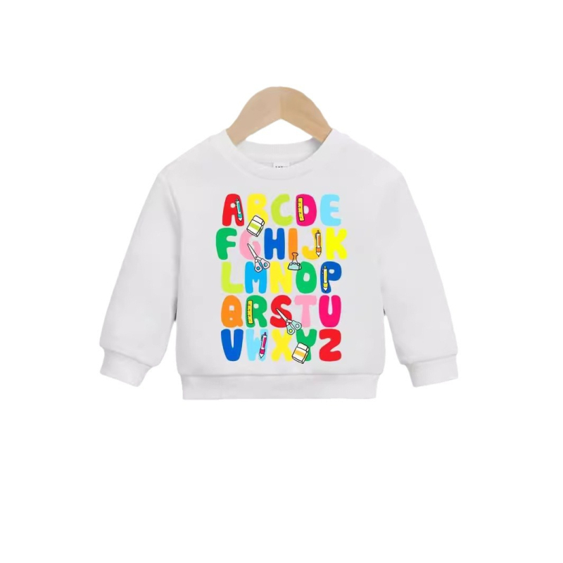 Трансграничен специален за европейска и американска външна търговия тенденция буквен печат дълъг ръкав момче пуловер с кръгло деколте лято нови детски дрехи