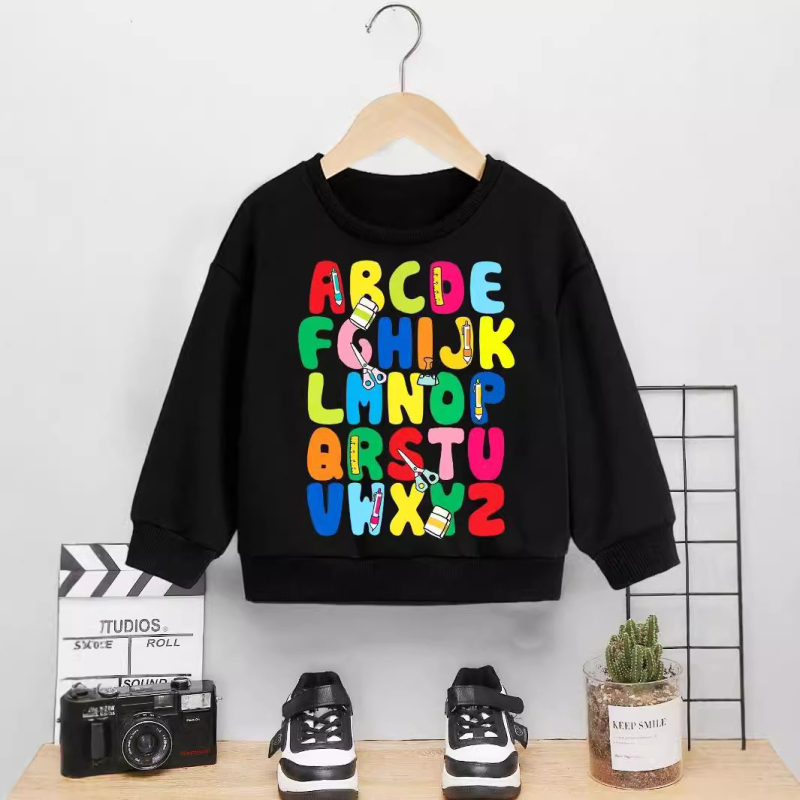Трансграничен специален за европейска и американска външна търговия тенденция буквен печат дълъг ръкав момче пуловер с кръгло деколте лято нови детски дрехи