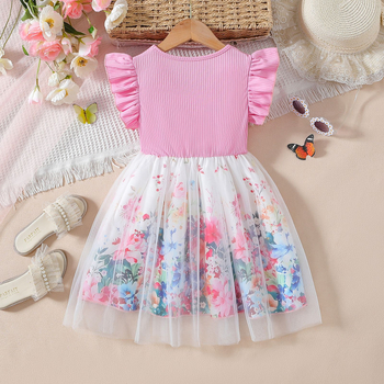 Εξωτερικό Εμπόριο Διασυνοριακά Κορίτσια Καλοκαίρι Μικρό Πετώντας Μανίκι Μέσης Φόρεμα Πριγκίπισσας Σχεδιασμός Φόρεμα Κομψό Μοντέρνο