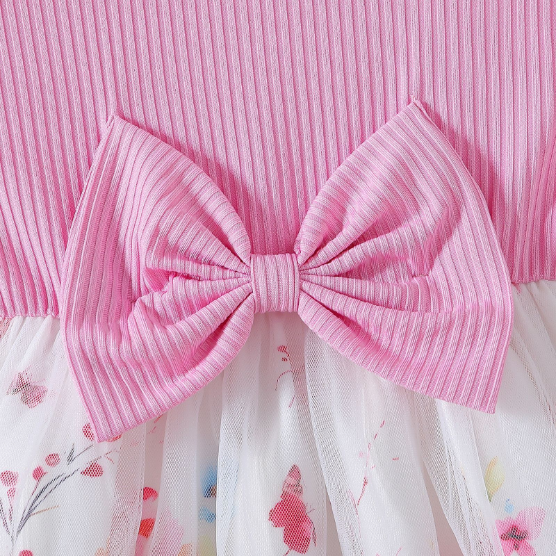 Zahraničný obchod Cezhraničné dievčatá Letné malé lietajúce rukávy v páse s mašľou Dizajn šitie sieťované elegantné princeznovské šaty Trendy