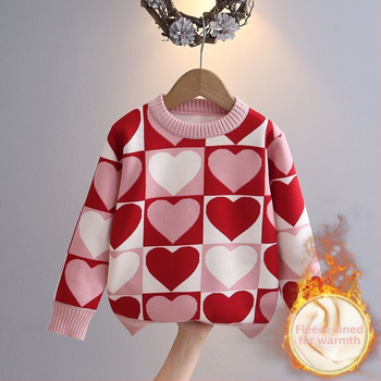 Djevojački jednodijelni baršunasti džemper za jesen i zimu, novi korejski stil, svestrani karirani top sa srcima, pletena majica za djevojčice s donjim dijelom