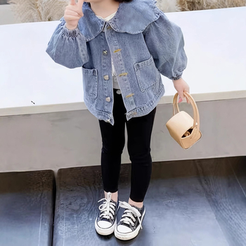 Kevad- ja sügispluus tüdrukutele, armas teksariidest kardigan beebidele, Korea pitskraega jakk, uus