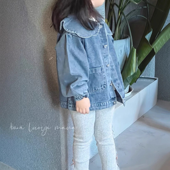 Kevad- ja sügispluus tüdrukutele, armas teksariidest kardigan beebidele, Korea pitskraega jakk, uus