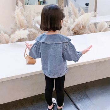 Kevad- ja sügispluus tüdrukutele, armas teksariidest kardigan beebidele, Korea pitskraega jakk, uus