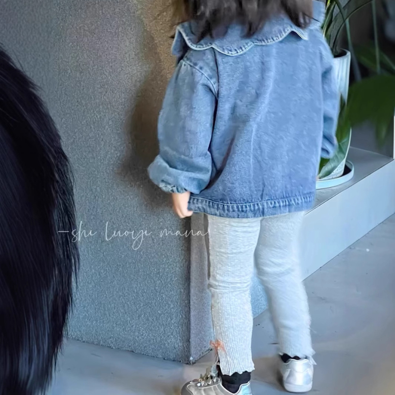 Kevad- ja sügispluus tüdrukutele, armas teksariidest kardigan beebidele, Korea pitskraega jakk, uus