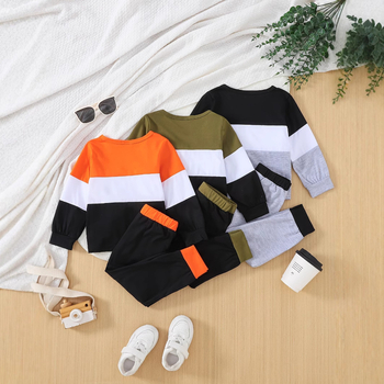 Šesterodijelni tinejdžerski pulover s okruglim izrezom i kontrastnim šavovima za dječake, dugim rukavima, utiskivanjem struka, utiskivanjem slova, ležernim hlačama za proljeće