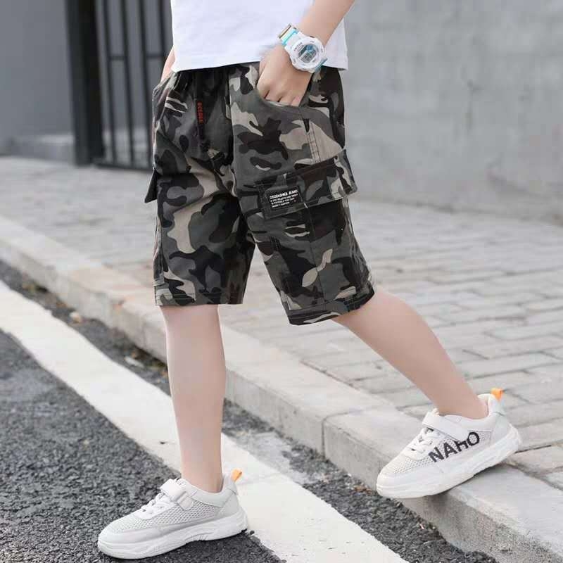 Chlapčenské maskáčové nohavice, detské letné nohavice do polovice, ležérne nohavice, návleky na nohavice, leto 2023, nový štýl, trendy, pre stredné a veľké deti