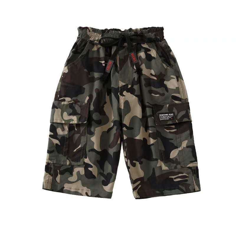 Chlapčenské maskáčové nohavice, detské letné nohavice do polovice, ležérne nohavice, návleky na nohavice, leto 2023, nový štýl, trendy, pre stredné a veľké deti