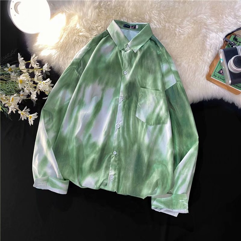 Batikované tričko s dlhým rukávom v štýle Harajuku, trendy, voľné tričko, pánske jesenné, univerzálne, kórejské, štýlové, Duffy, pekná ležérna bunda