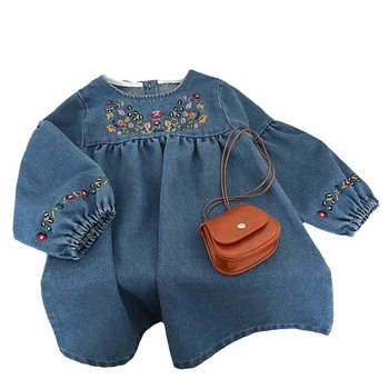 Παιδικό φόρεμα πριγκίπισσας σε κορεατικό στιλ, γυναικείο φόρεμα τζιν με κέντημα, άνοιξη και φθινόπωρο, διασυνοριακό χονδρικό φόρεμα για κορίτσια, μοντέρνο