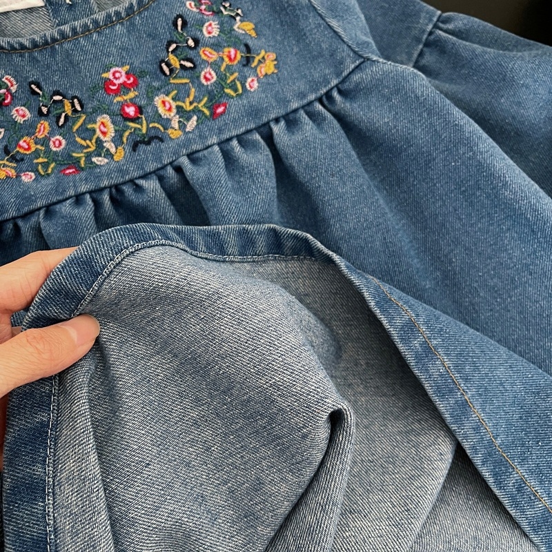 Rochie de printesa nouă în stil coreean pentru copii, rochie de primăvară și toamnă cu broderie din denim, rochie de fete la modă, en-gros transfrontalieră