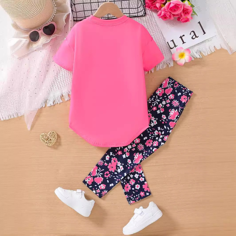 Detský letný dievčenský kostým v západnom štýle v kórejskom štýle 2024, nové chlapčenské tričko s krátkym rukávom, dvojdielna súprava pre bábätká