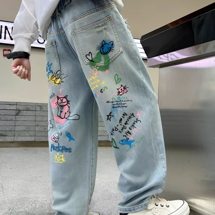 Kevadpoiste teksad 2025. aasta kevad- ja sügisuued plahvatused internetis. Populaarsed luksuslikud ilusad naiste keskmise ja suure suurusega tüdrukute teksad.