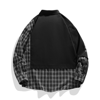 Νέο, διασυνοριακό, ανδρικό καρό πουκάμισο με μακριά μανίκια, φοιτητικό χιπ χοπ print, casual, βολάν, όμορφο εξωτερικό πουκάμισο, χαλαρό