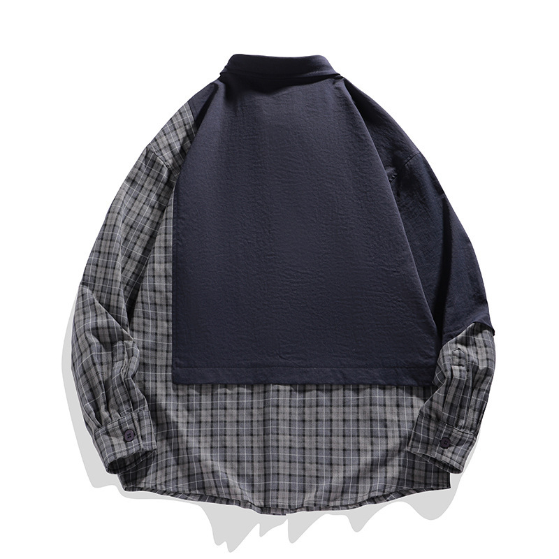 Nova muška karirana košulja dugih rukava s hip hop printom, prekogranična, kontrastna, u boji, za studente, ležerna, s volanima, lijepa, vanjska odjeća, široka