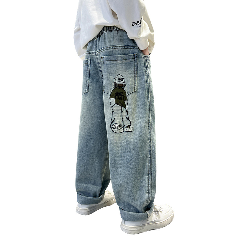 Detské chlapčenské nohavice Jar 2025 Nový štýl Stredný a Veľký chlapec Rovné jarné a jesenné džínsy Pekné oblečenie