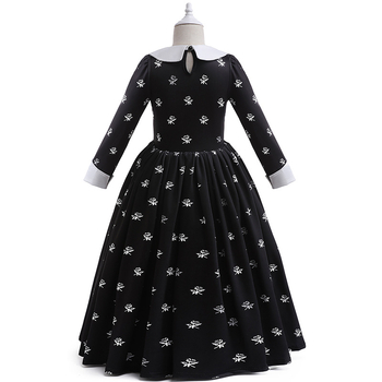 Popularna djevojačka cosplay haljina obitelji Adams u srijedu s cvjetnim motivom, haljina dugih rukava za zabavu