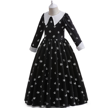 Popularna djevojačka cosplay haljina obitelji Adams u srijedu s cvjetnim motivom, haljina dugih rukava za zabavu