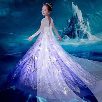 Cezhraničný zahraničný obchod Detské princeznovské šaty Ľadové kráľovstvo Svetelné šaty princeznej Aisha Dievčenské šaty Kabát