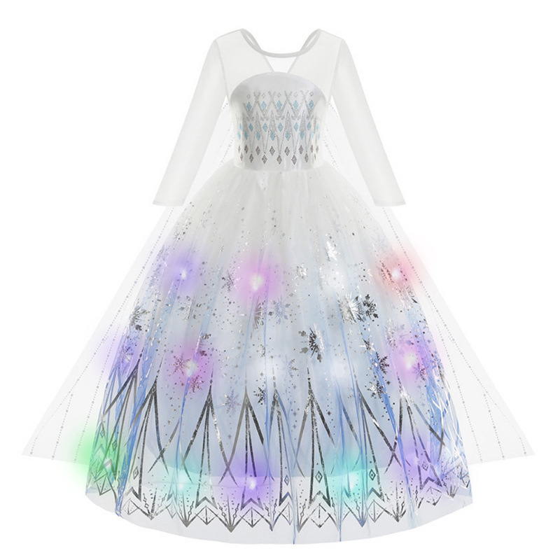 Cezhraničný zahraničný obchod Detské princeznovské šaty Ľadové kráľovstvo Svetelné šaty princeznej Aisha Dievčenské šaty Kabát
