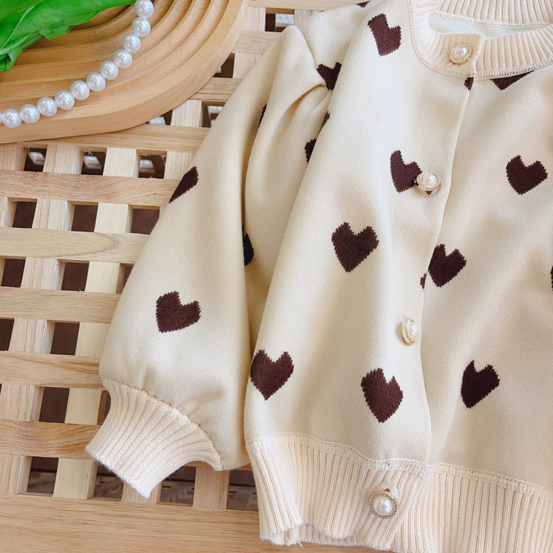 Vaikiškas megztas pavasario ir rudens mergaičių vakarietiško stiliaus žibintų rankovių megztinis su paltu, korėjietiško stiliaus „Chanel“ stiliaus palaidinė