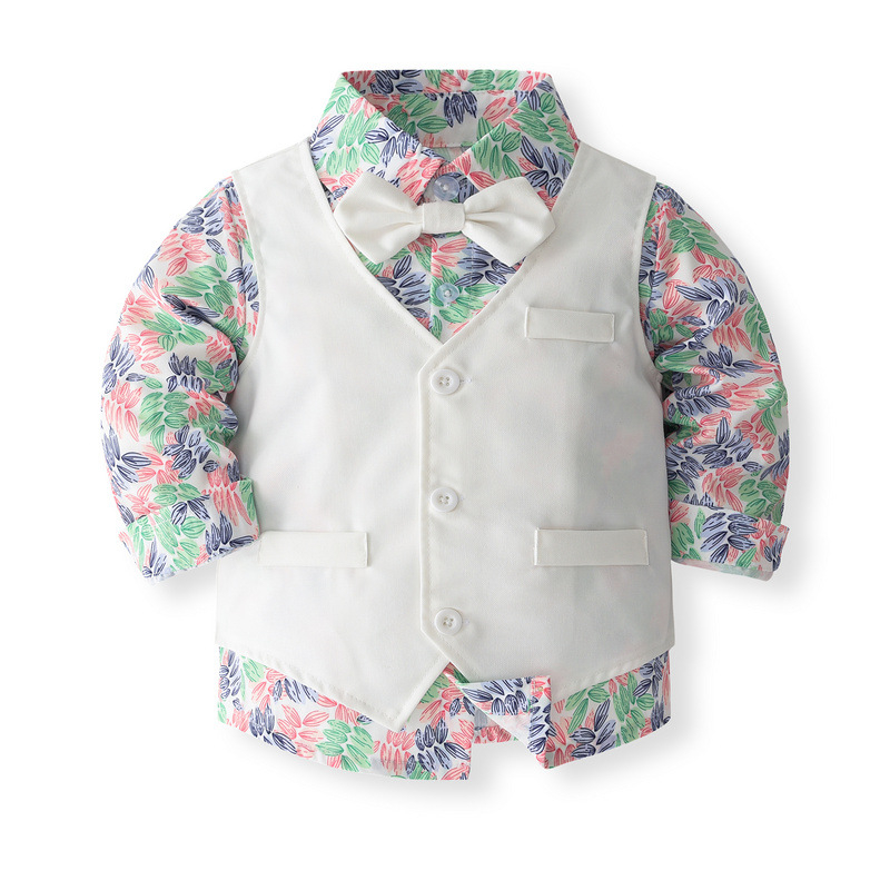 Vjenčanja za dječake, muško odijelo, proljetno novo odijelo s printom, košulja, prsluk, hlače, odijelo za jednogodišnjake