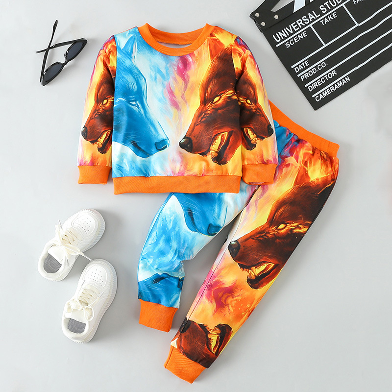 Chlapčenský sveterový oblek so zahraničným obchodom, detský jesenný nový malý a stredný detský odev, módny detský športový a voľný čas, dvojdielny oblek