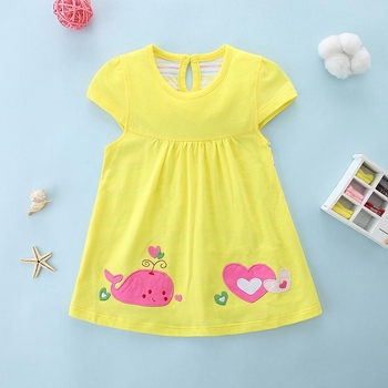 Dievčenská princeznovská sukňa, žltá, okrúhly výstrih, dievčenské šaty s manžetou, malá roztomilá sukňa, letná princeznovská sukňa pre bábätká