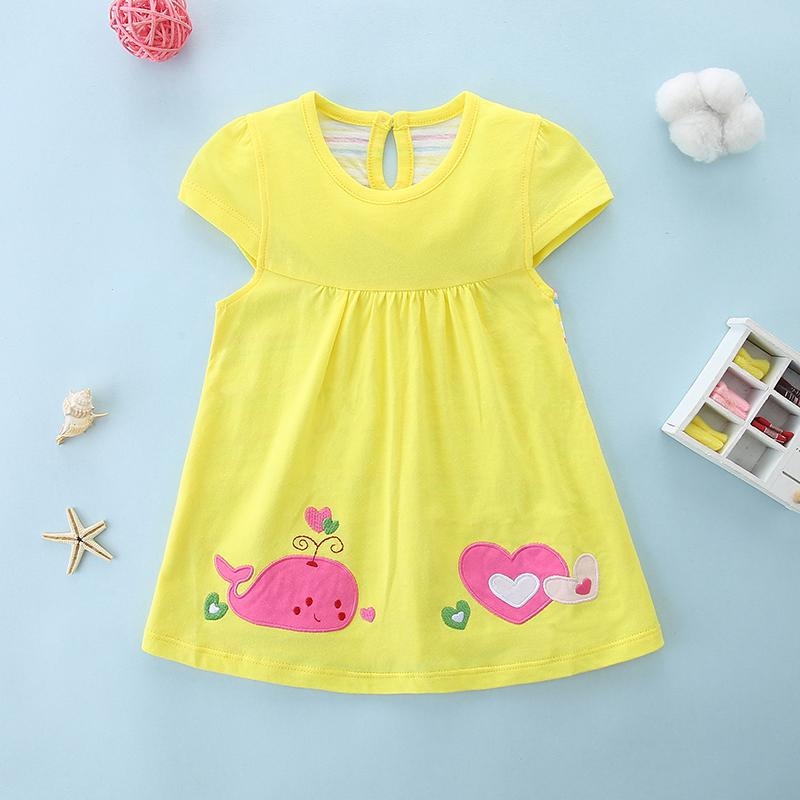 Dievčenská princeznovská sukňa, žltá, okrúhly výstrih, dievčenské šaty s manžetou, malá roztomilá sukňa, letná princeznovská sukňa pre bábätká