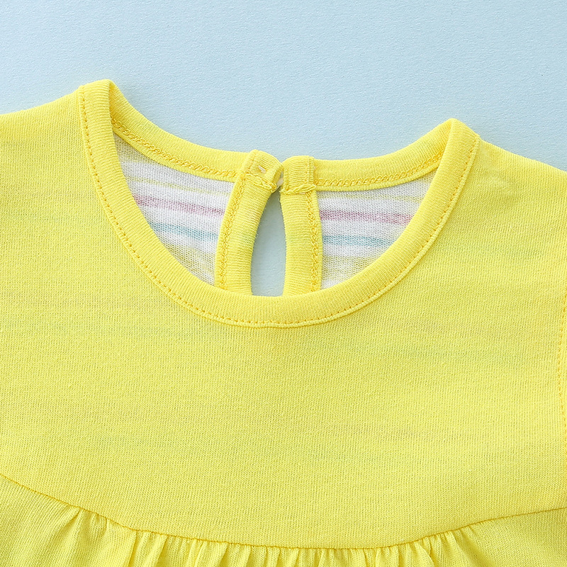 Dievčenská princeznovská sukňa, žltá, okrúhly výstrih, dievčenské šaty s manžetou, malá roztomilá sukňa, letná princeznovská sukňa pre bábätká