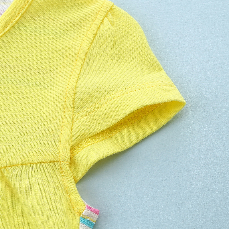 Dievčenská princeznovská sukňa, žltá, okrúhly výstrih, dievčenské šaty s manžetou, malá roztomilá sukňa, letná princeznovská sukňa pre bábätká