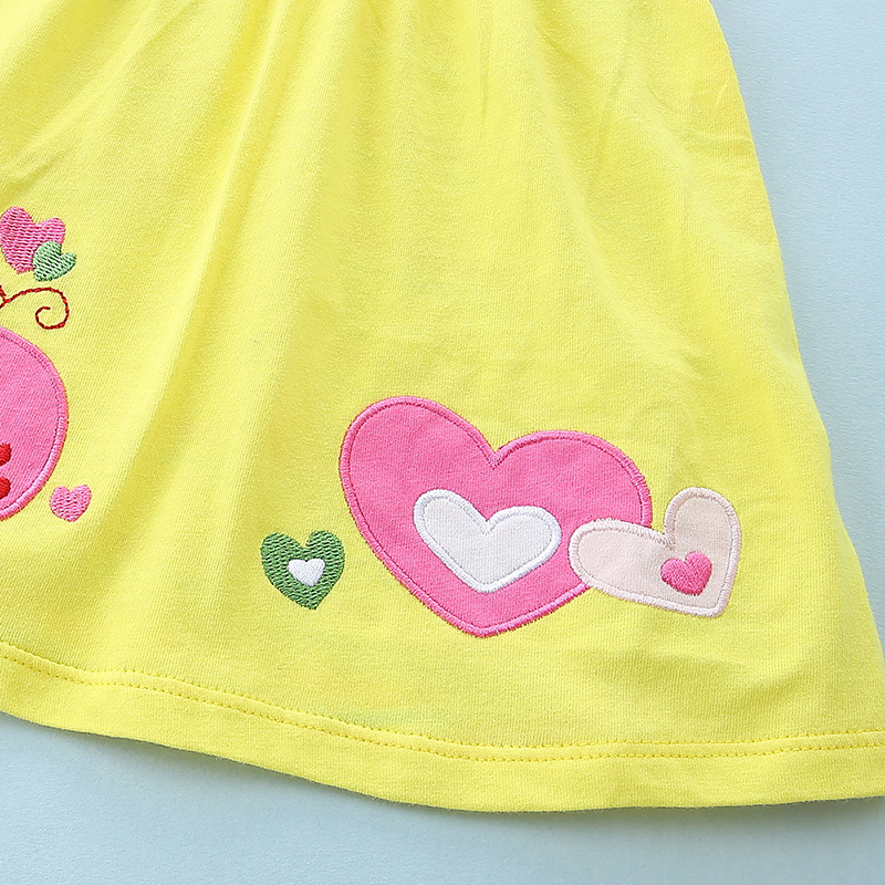 Dievčenská princeznovská sukňa, žltá, okrúhly výstrih, dievčenské šaty s manžetou, malá roztomilá sukňa, letná princeznovská sukňa pre bábätká