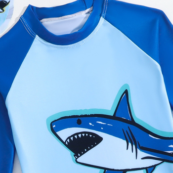 Užsienio prekybos Europa ir Amerika vasaros berniukų maudymosi kostiumėlių kelnių komplektas, padalintas ilgomis rankovėmis, 3 dalių maudymosi kostiumėlio komplektas