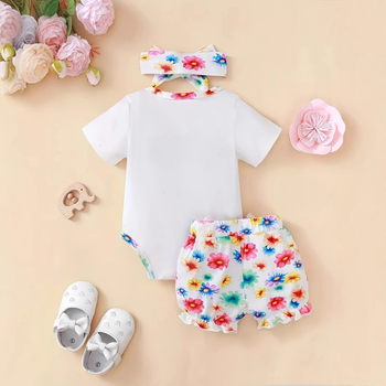 Διασυνοριακό INS Νεογέννητο Κορίτσι Καλοκαιρινό Χαριτωμένο Ελέφαντας με Κοντά Μανίκια και Τυλιχτό Σορτς Hart Tide