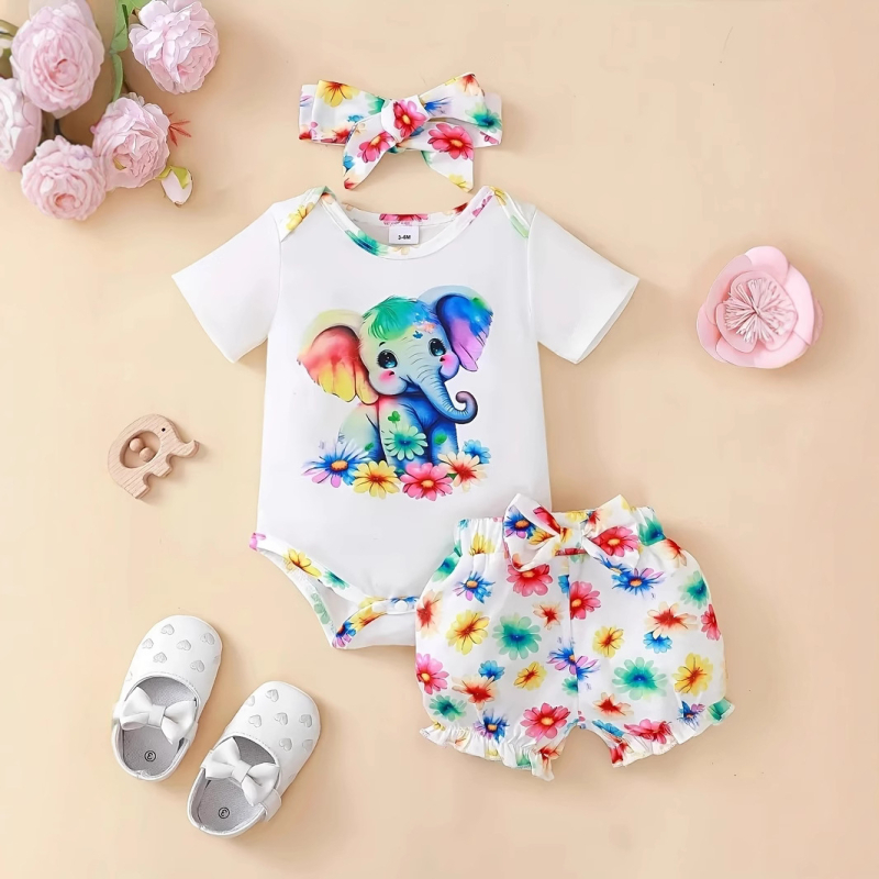 Prekogranične INS novorođenčad djevojčica Ljetne slatke kratke hlače s motivom slona, omotane jelenom, plima