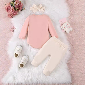 Νέο μακρυμάνικο κοστούμι τριών τεμαχίων με γράμματα για μωρά κορίτσια